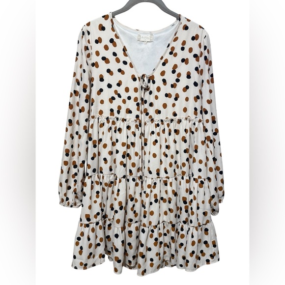 ALTAR’D STATE Polka Dot Babydoll Dress XS 17” p2p Tan Multi $80 Retail NWOT - Picture 2 of 12